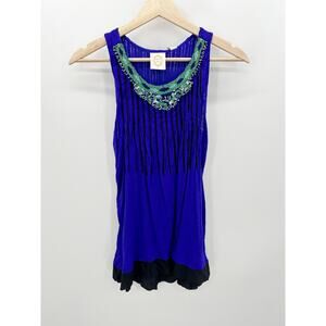 Anthropologie Womens Dress Ric Rac Size S NWT Blue Beaded Resort Sleeveless Boho
